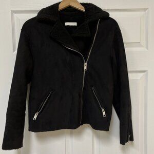 H&M Black Teddy Suede Biker Jacket